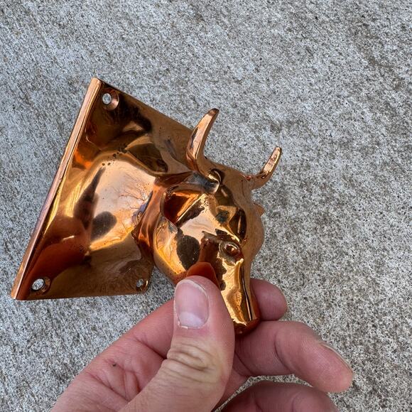 Vintage Solid Copper Bull Head Coat Hook Hat / Apron Wall Hook - Picture 2 of 6